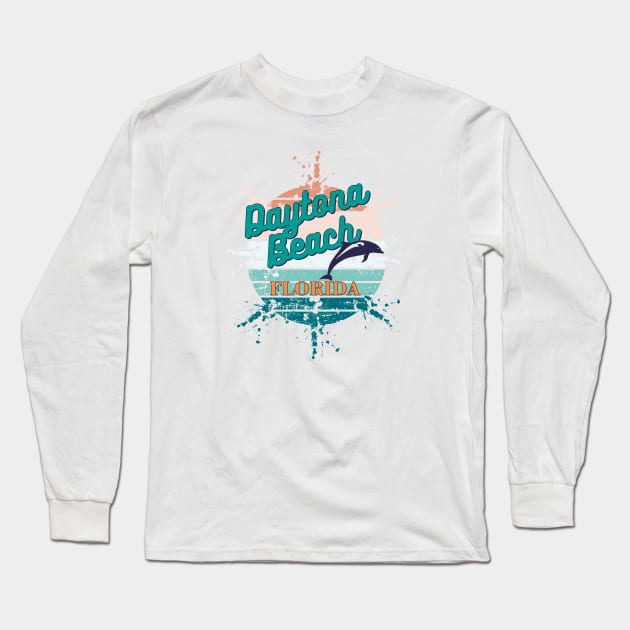 Daytona Beach Florida Exploding Retro Sunset Long Sleeve T-Shirt by AdrianaHolmesArt